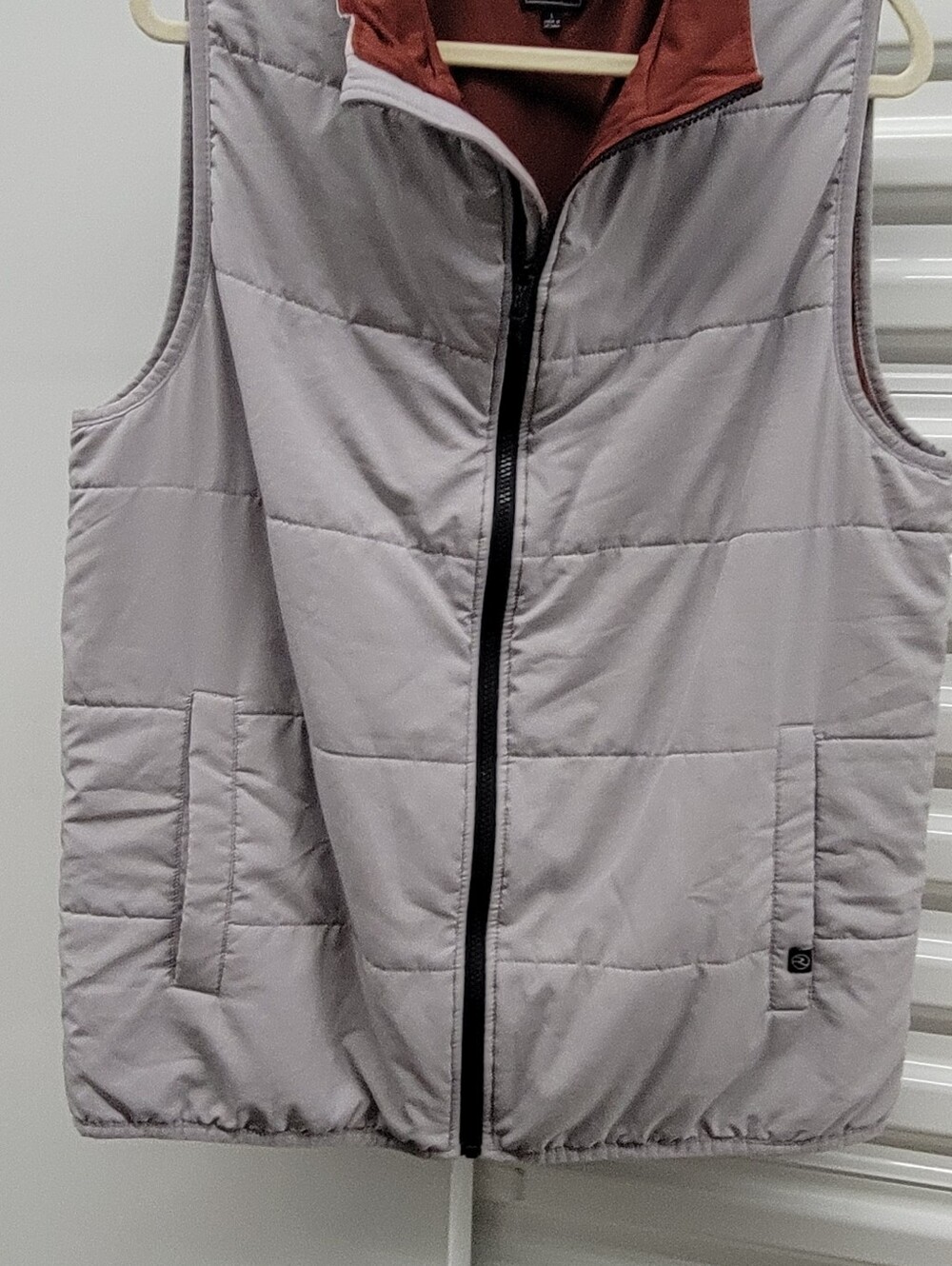 Light Gray Quilted Men's Vest with Rust Accent